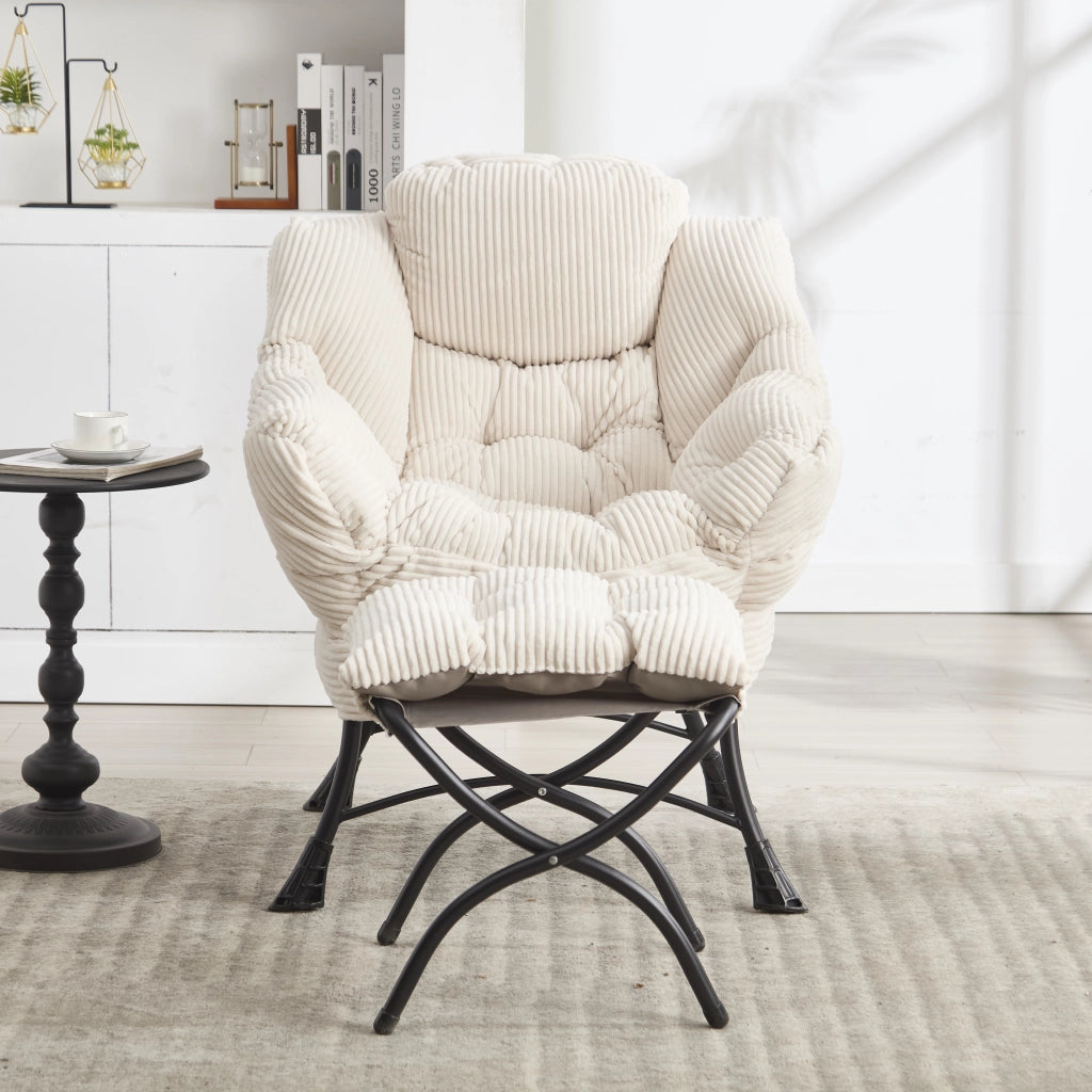 Poltrona da salotto con pouf; tasca laterale e braccioli; in acciaio; bianco