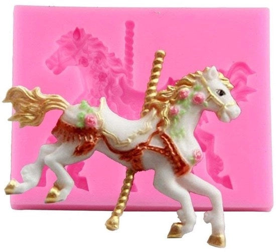Molde per dolce in silicone a forma di carosello con cavallo - decorazione per torte - malle per cioccolato - silicone food safe - rivestimento antiscorrosione - dimensioni 10*8*1cm - stampo per torte