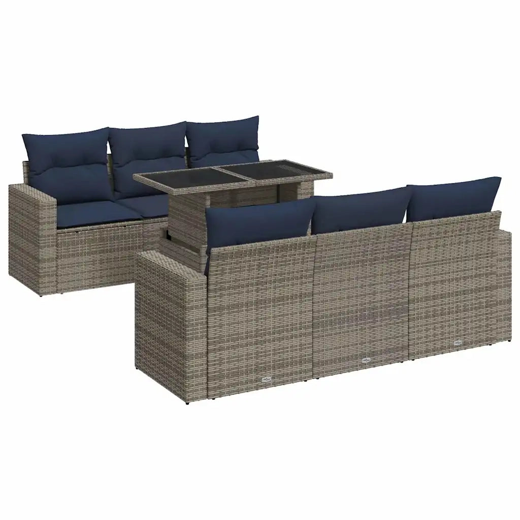 Set Divani da Giardino 7pz con Cuscini Grigio Polyrattan Acacia 3326262