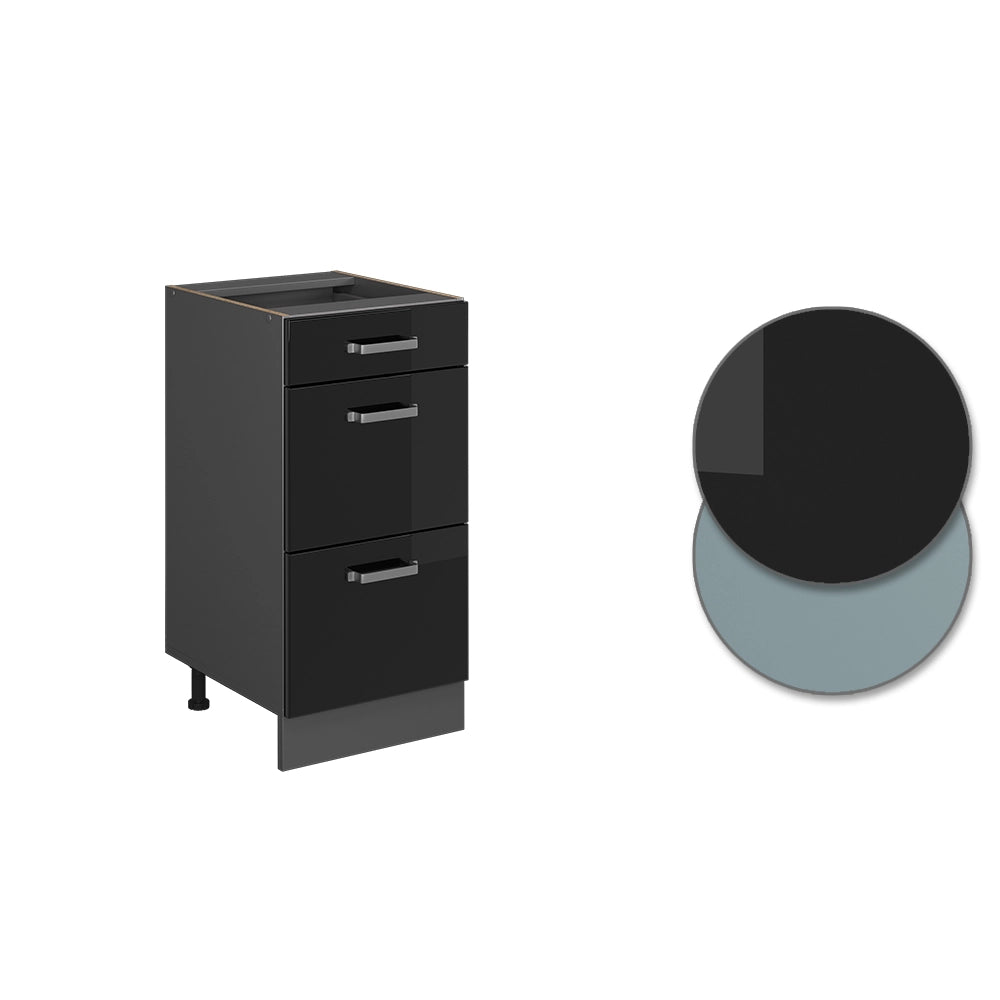 Vicco Mobiletto base per cucina Nero lucido 40 cm con cassetti, PL Antracite
