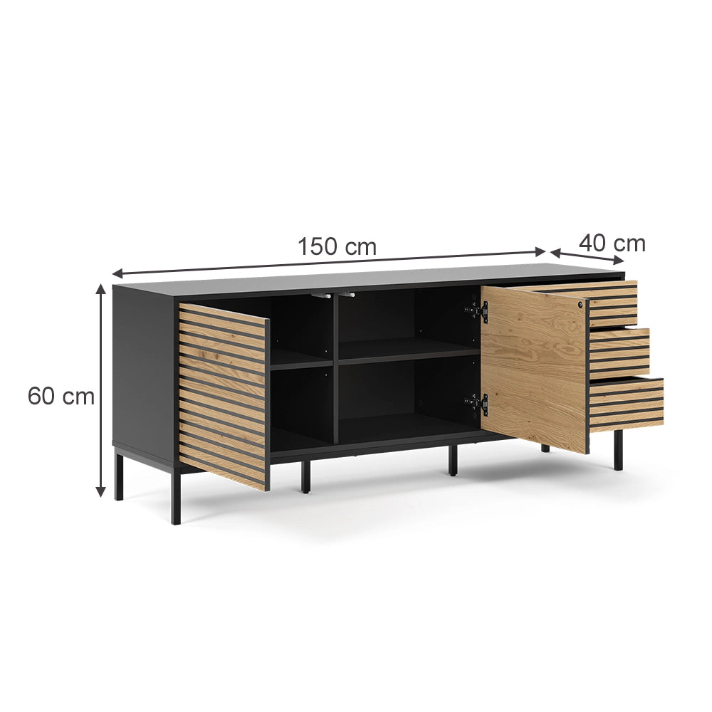 Lowboard Eliza Rovere dorato/Antracite 150 x 60 cm con 3 cassetti Vicco