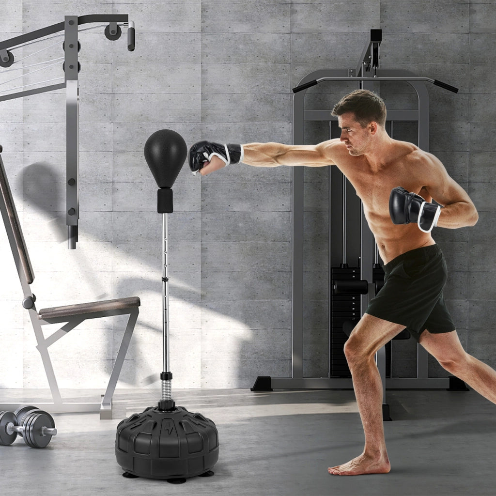 Sacco da boxe da terra con guantoni asta flessibile e base riempibile, Punching ball regolabile in altezza Nero