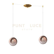 SOSPENSIONE OTTONE SAT. 2 LUCI SPOSTABILE VETRI RAME 1184OS-S2 S-RA