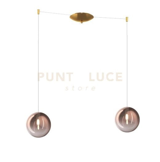 SOSPENSIONE OTTONE SAT. 2 LUCI SPOSTABILE VETRI RAME 1184OS-S2 S-RA