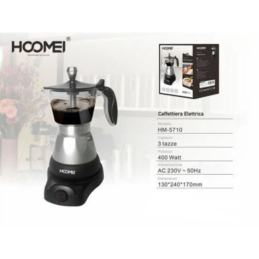 Trade Shop - Caffettiera Moka Elettrica 400 Watt Per 3 Tazze Macchina Per Caffe Macinato -