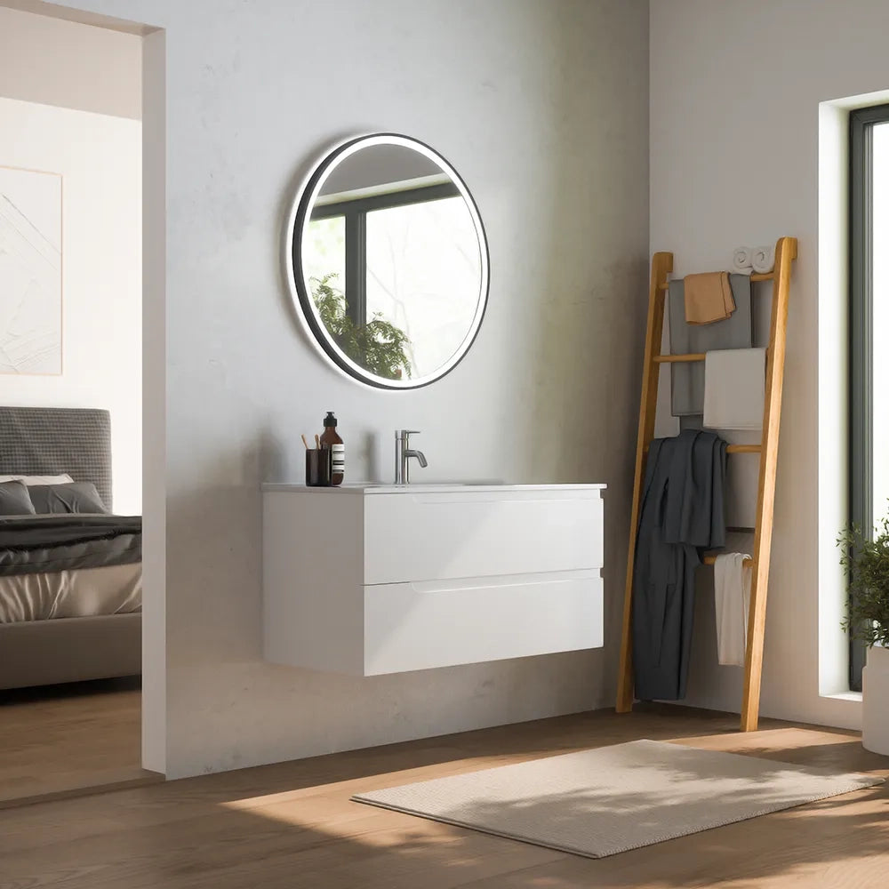 Mobile bagno sospeso 70 cm due cassetti bianco opaco con lavabo | Ardenne