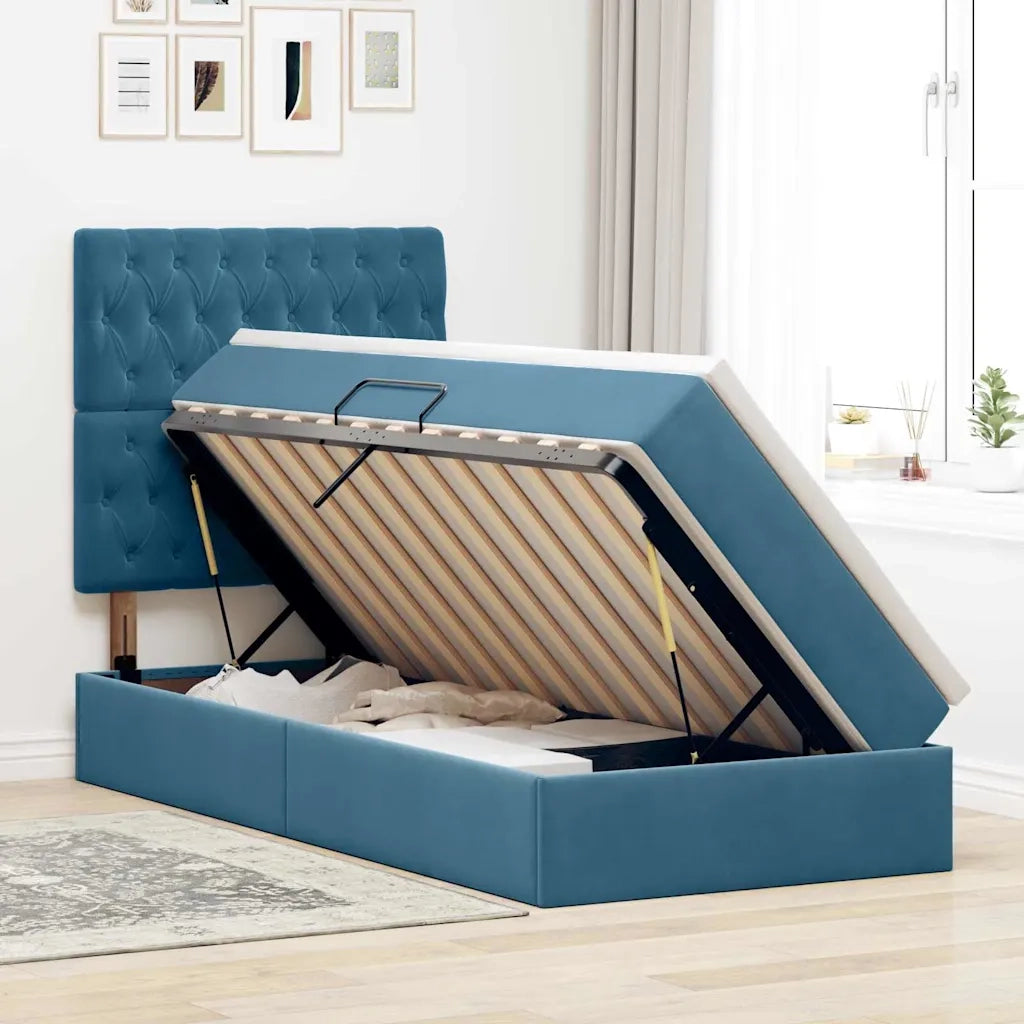 Letto con contenitore e materasso Blu Scuro 100 x 200 cm 3372073