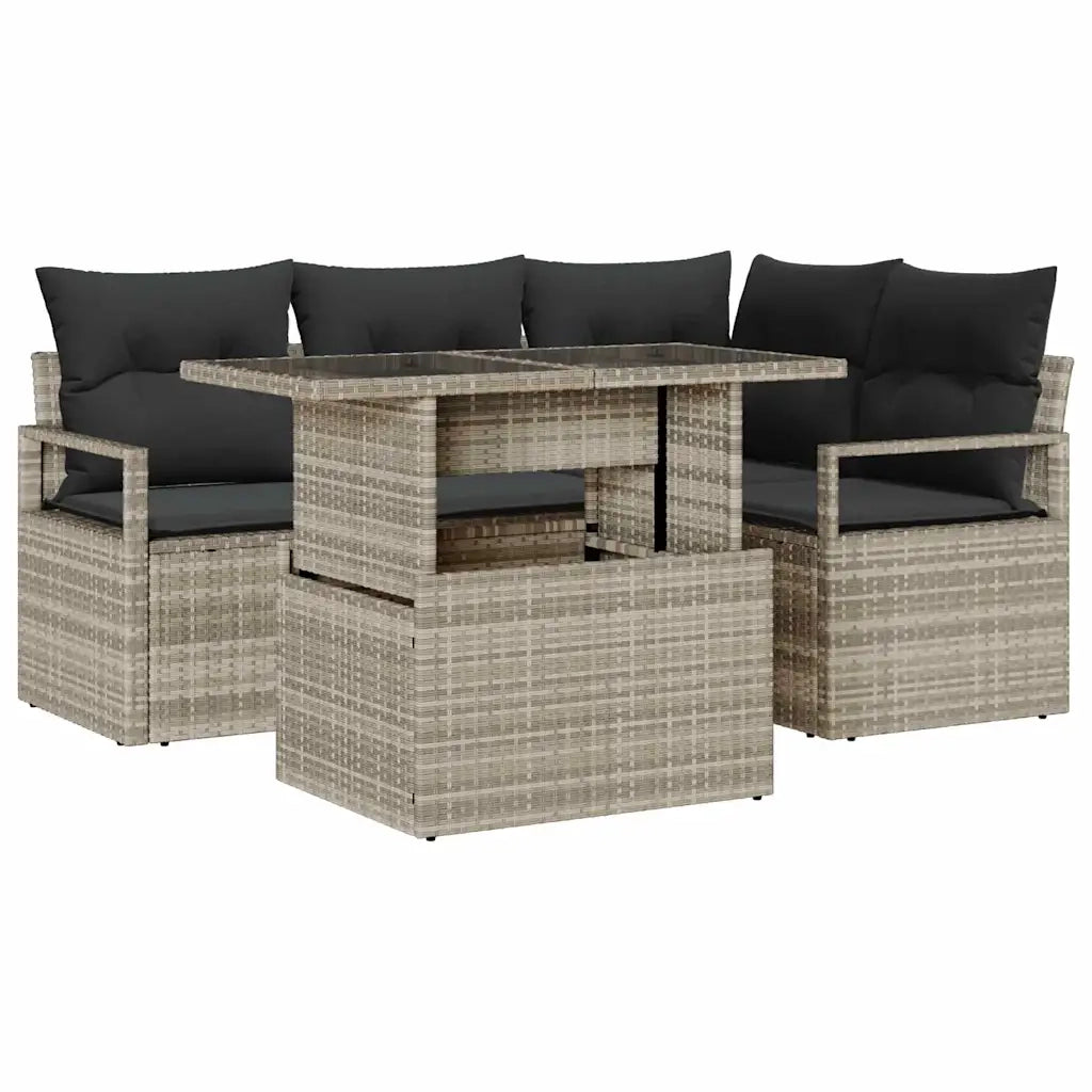 Set Divano da Giardino 5 pcs Grigio chiaro polyrattan