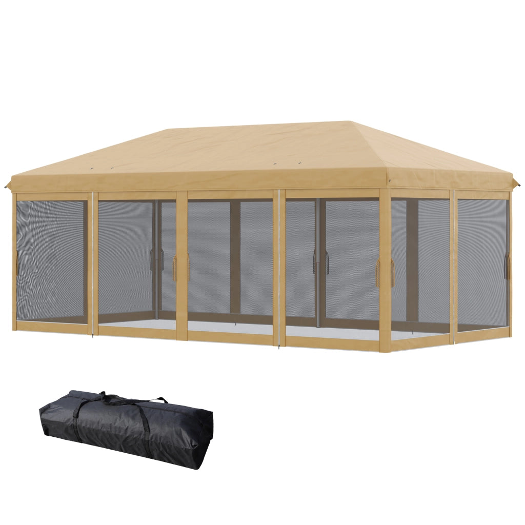 Gazebo Pieghevole Pop-up 6x3m ¨C Xylo ¨C Con Zanzariere Rimovibili e Borsa Beige Nero