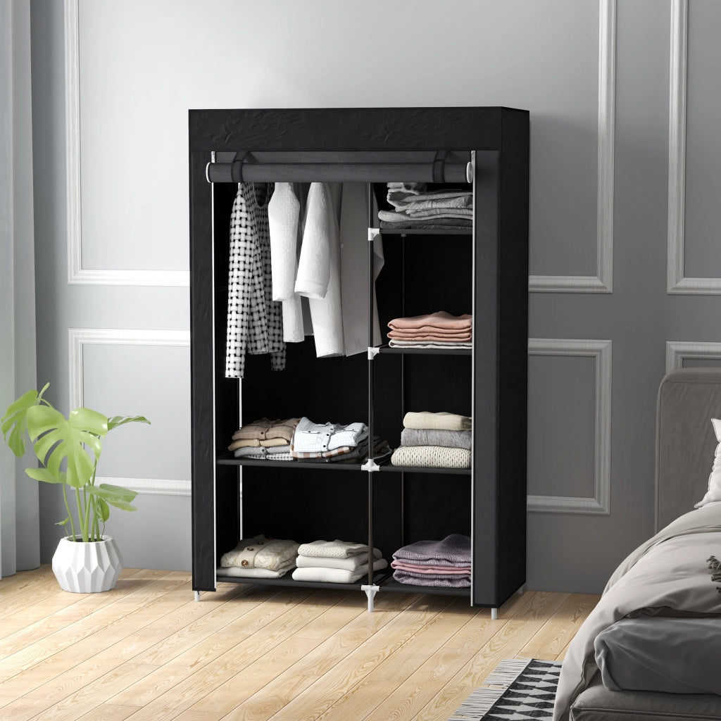 Armadio Guardaroba Portatile con 6 Ripiani e Appendino ¨C Minimal ¨C Nero 103x43x162.5 cm
