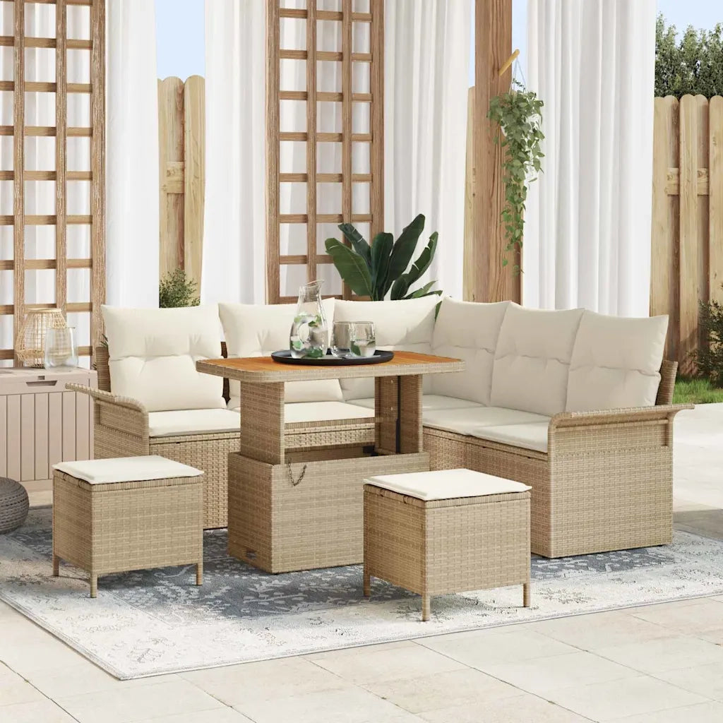 Set Divano da Giardino con cuscino 8 pcs Beige polyrattan