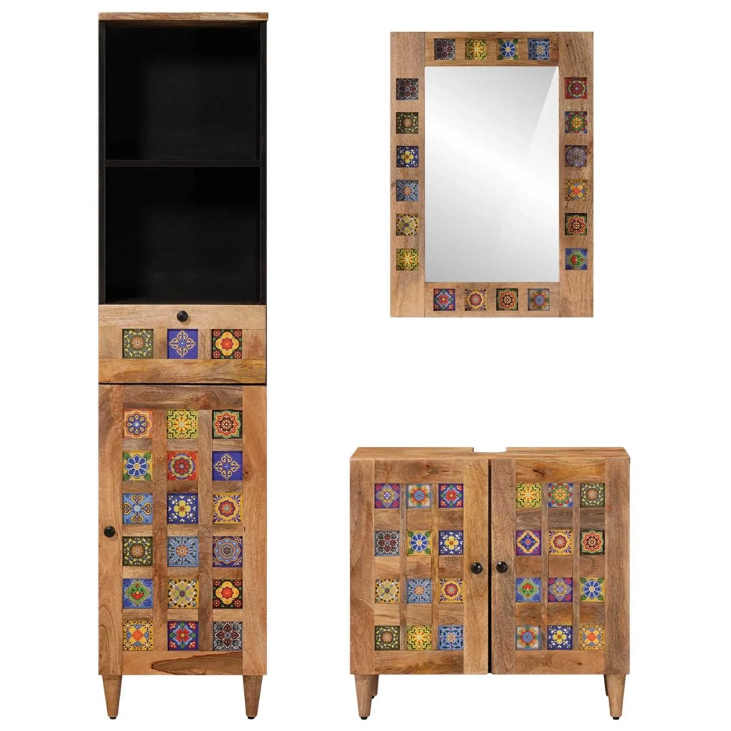 Set di mobili per il bagno con cassetto 3 pcs Naturale 3310097