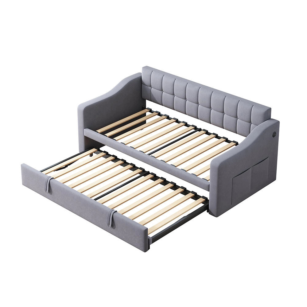 Divano 2 in 1 - Xylo - 90/180 cm velluto grigio USB