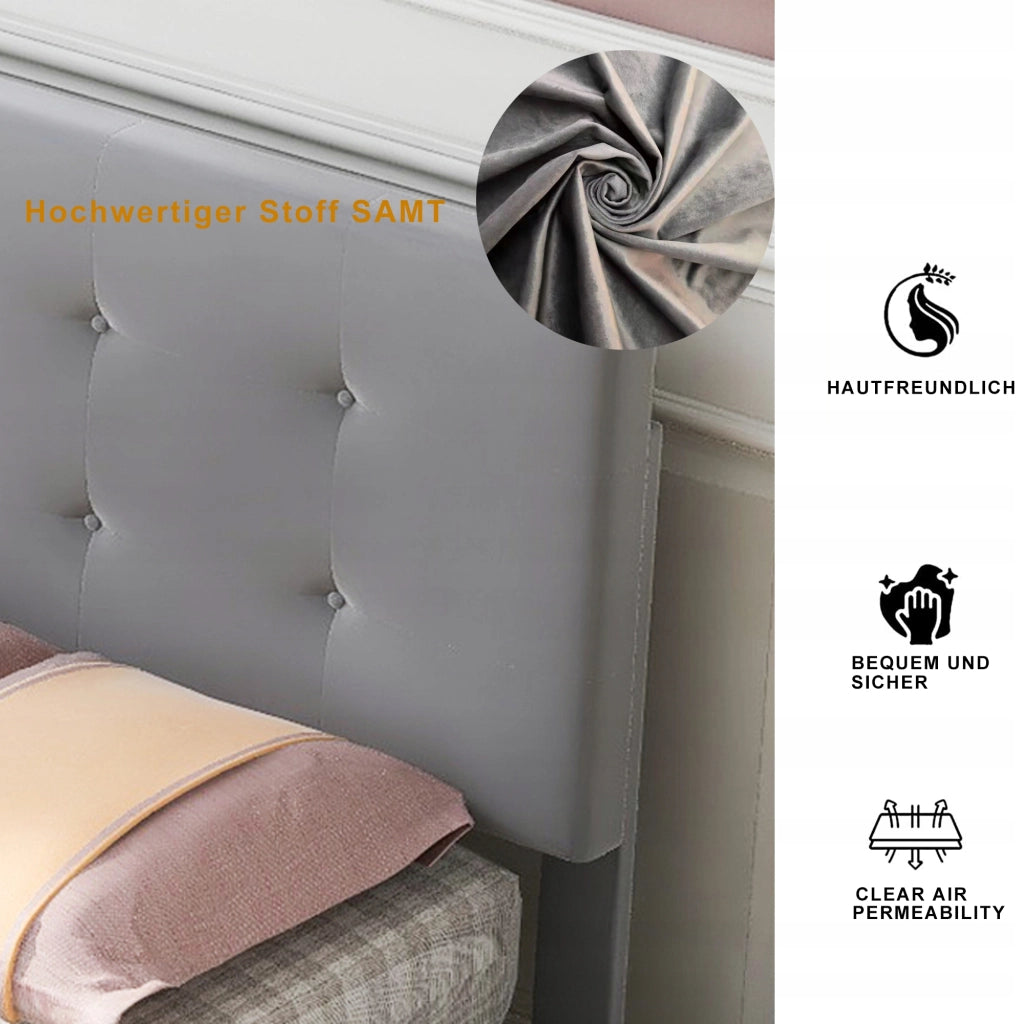 Letto imbottito 90x200 - Xylo - Grigio con cassetti e testiera regolabile