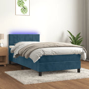 Letto a Molle con Materasso e LED Blu Scuro 100x200 cm