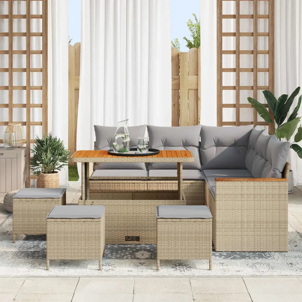 Set Divano da Giardino 9 pcs Beige polyrattan