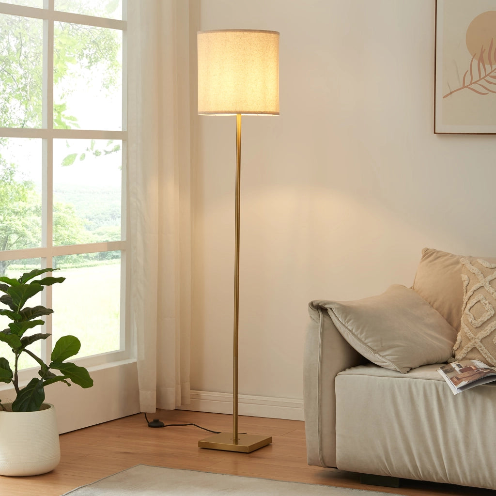 Lampada da Terra Fildholm con Paralume Cilindrico Piantana Alta 157 cm Effetto Ottone / color Lino lux.pro