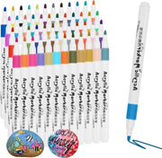Kit di pennarelli e pennelli per acrilica - Set di pennarelli e pennelli per acrilica - Kit di pittura acrilica DIY - Colore per numero per adulti - Kit di pennarelli e pennelli per acrilica - 48 pezzi