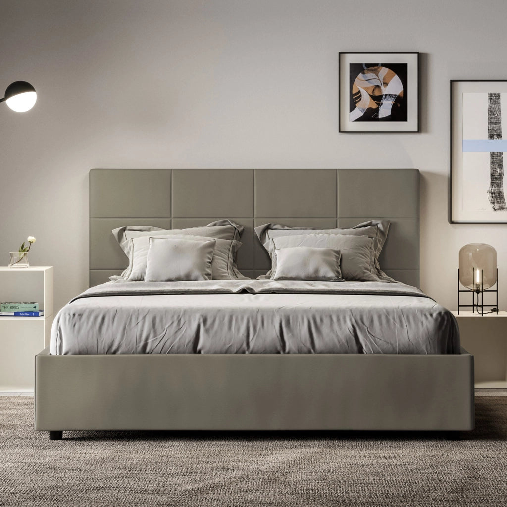 BS COM Letto queen size senza rete imbottito 150x200 similpelle cappuccino
