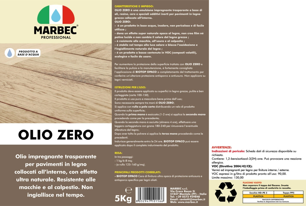 Impregnante legno trasparente OLIO ZERO   5KG