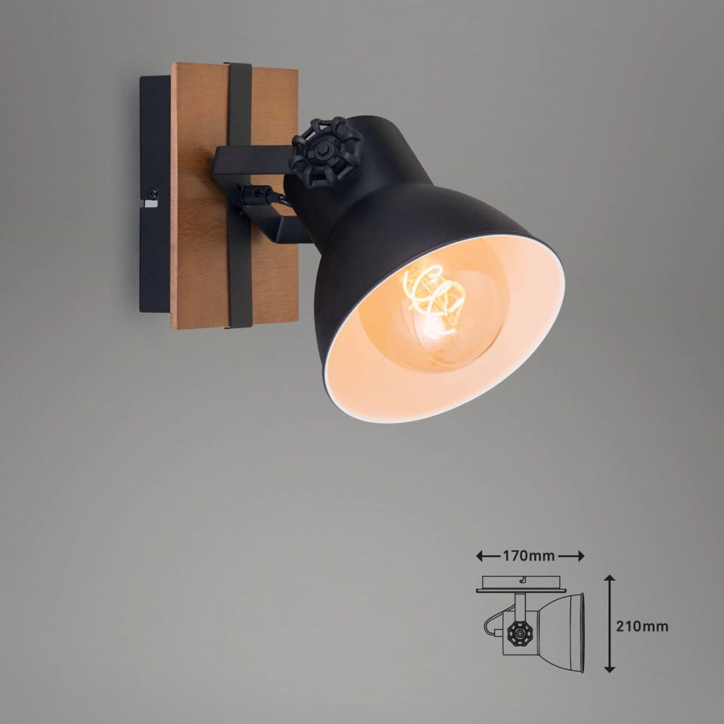 Spot faretto vintage 1 Luce con attacco E27 colore nero cm 17 x 17 x 21