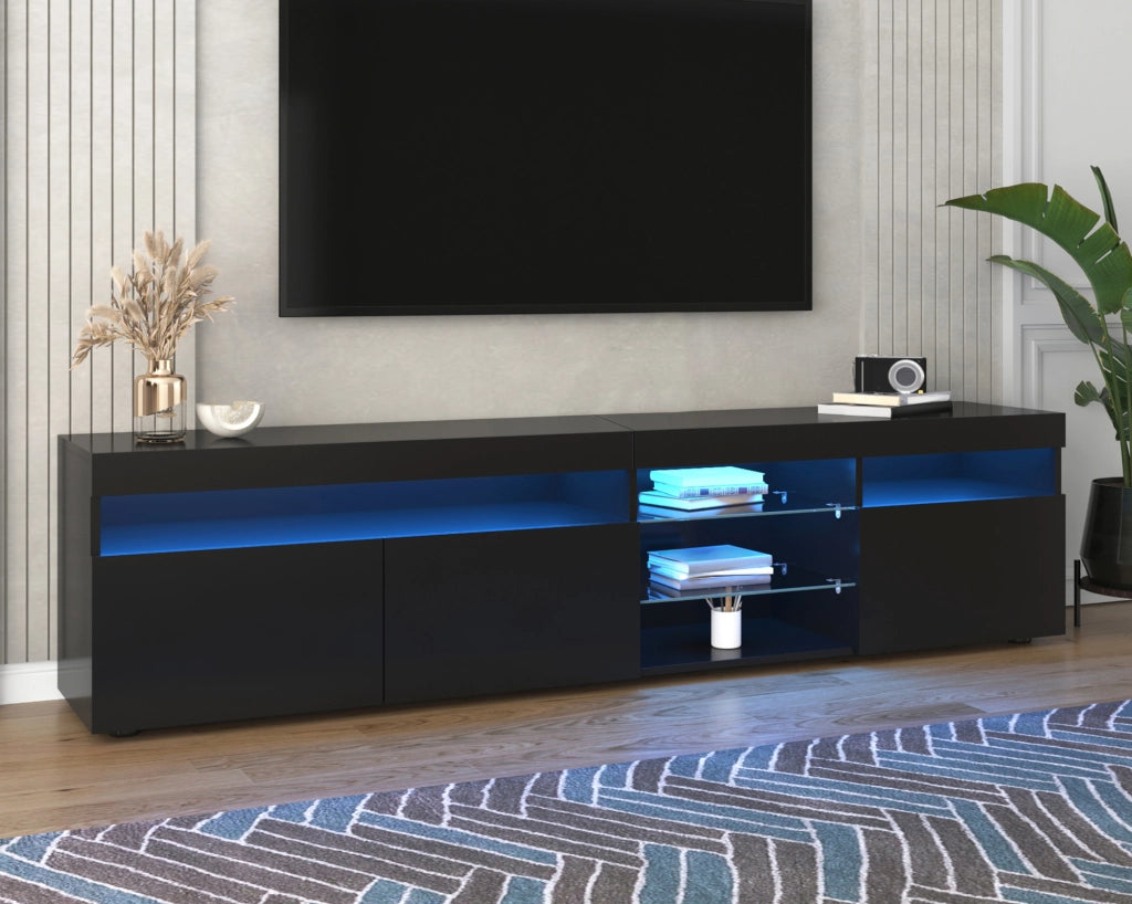 Cassettiera per TV nera lucida in MDF lunghezza 180 cm