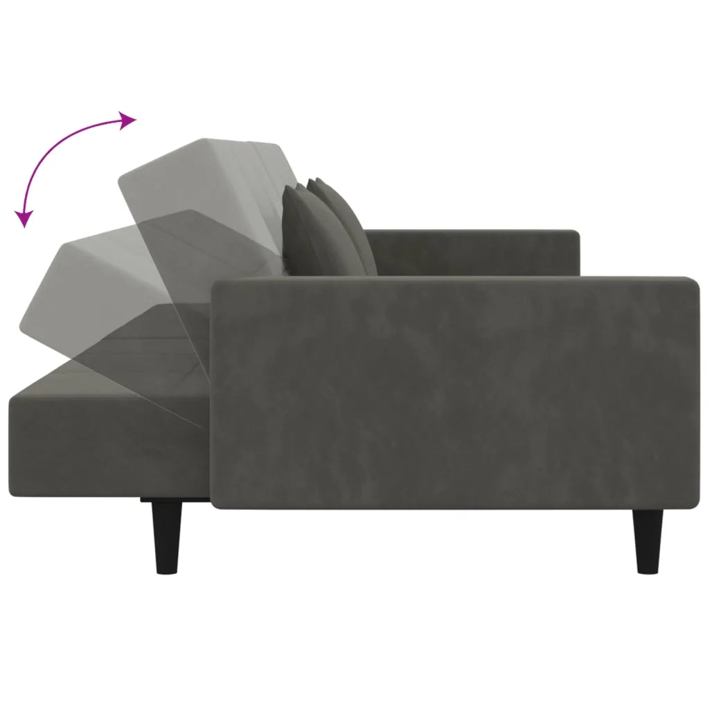 Divano letto | Sof¨¤ letto | Letto singolo a 2 Posti con 2 Cuscini Grigio Scuro in Velluto
