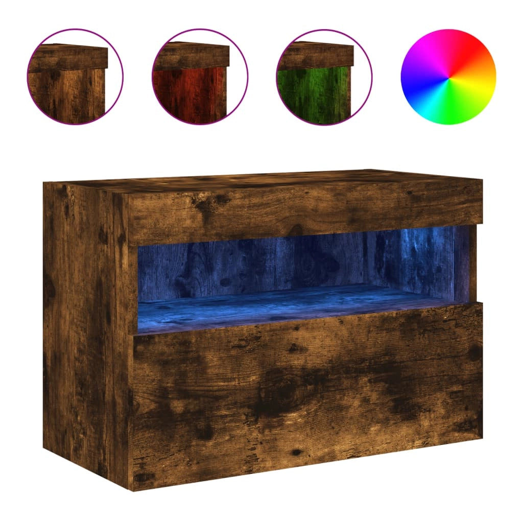 Mobile TV multimediale scaffale TV credenza mobile TV sala da pranzo soggiorno parete attrezzata per camera da letto con luci LED rovere affumicato 60 x 30 x 40 cm marrone 02_0027987