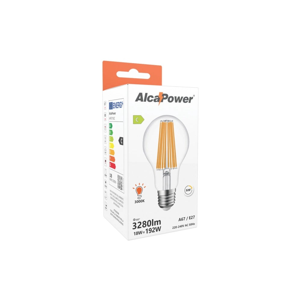 Alca power a67 18w 220v 3280lm 3000k e27 lampada classica a filamento a led