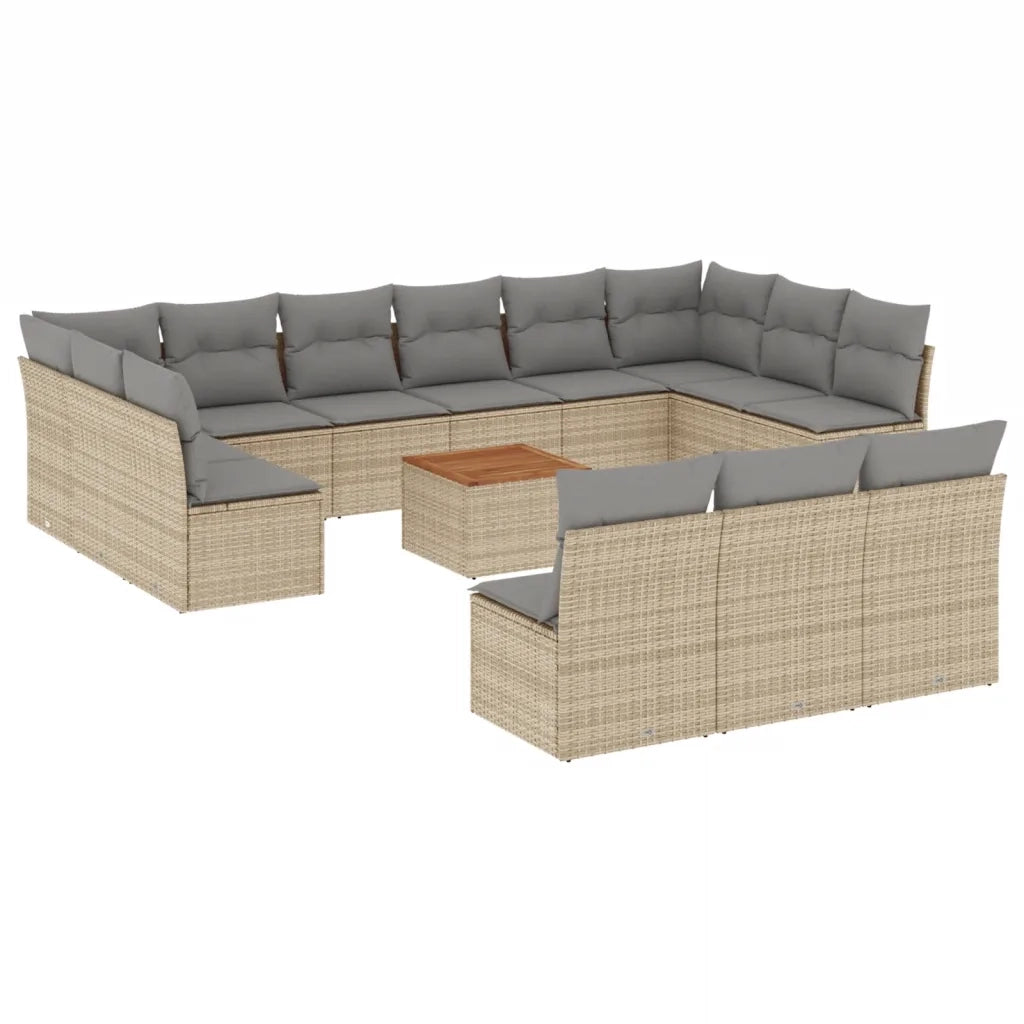 Set Divano da Giardino 14 pz con Cuscini Beige Misto Polyrattan