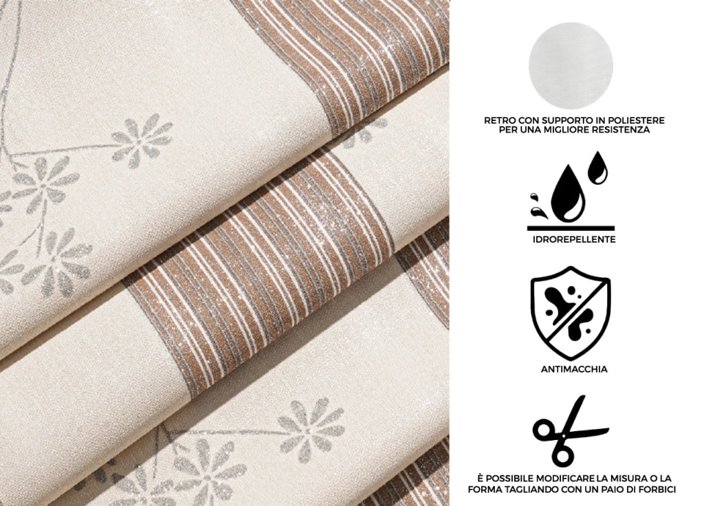 Tovaglia Antimacchia PVC Proteggi Tavolo Maniva Glitter Riga Flower - 140x160 - D5 Beige