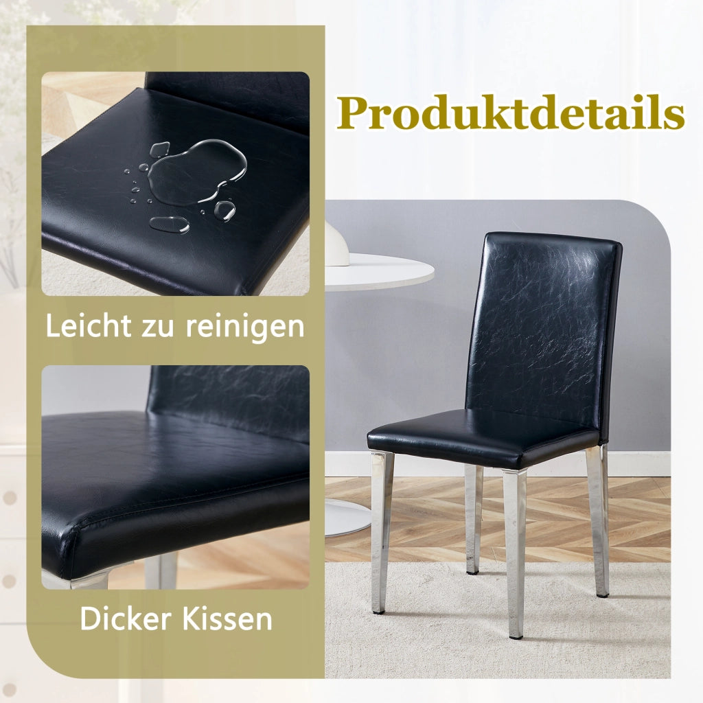 SEDIA da pranzo Set da 2 pezzi 90 cm nero e argento in PU e metallo