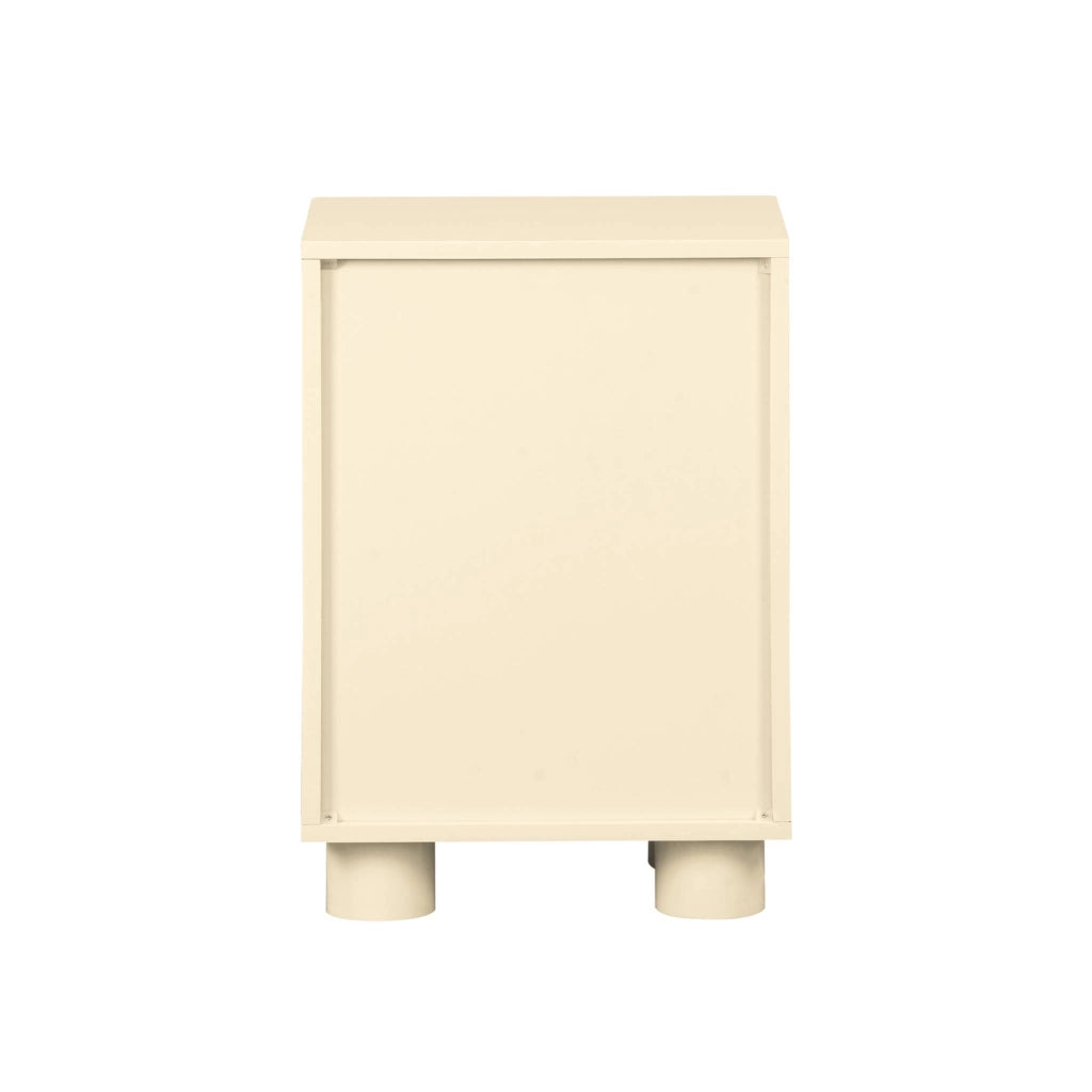 Comodino effetto legno di mango con 1 anta reversibile, beige