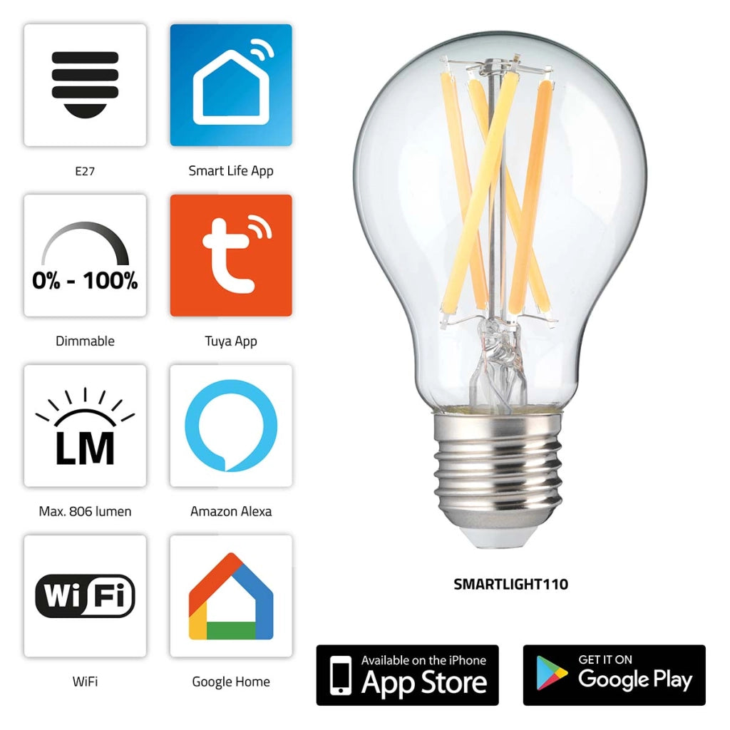 SMARTLIGHT110 Lampada LED a filamento intelligente con Wi-Fi 7W Trasparente Alecto