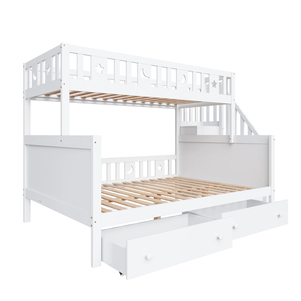 Letto a castello per bambini; 90x200cm e 140x200cm; legno massiccio; con scale di sicurezza; bianco