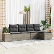 Set Divano da Giardino con cuscino 5 pcs Grigio Poly Rattan