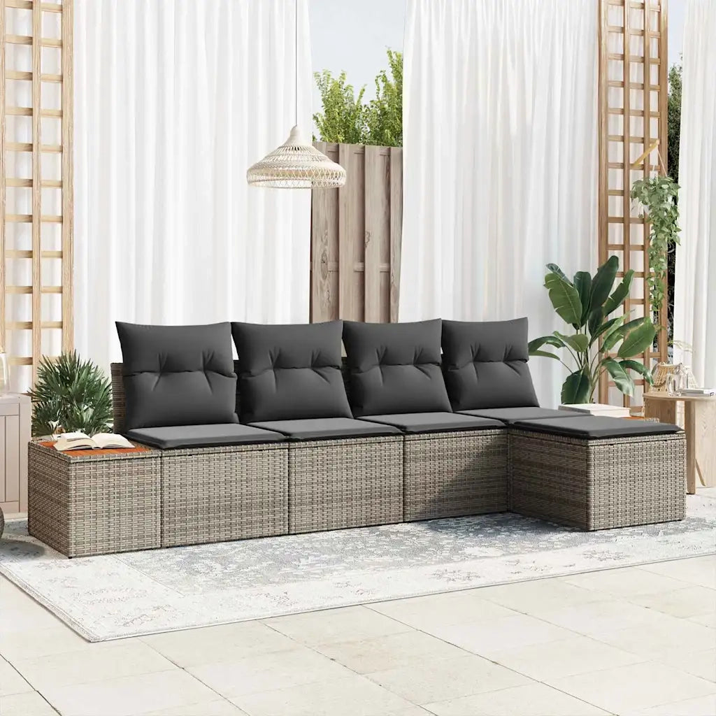 Set Divano da Giardino con cuscino 5 pcs Grigio Poly Rattan