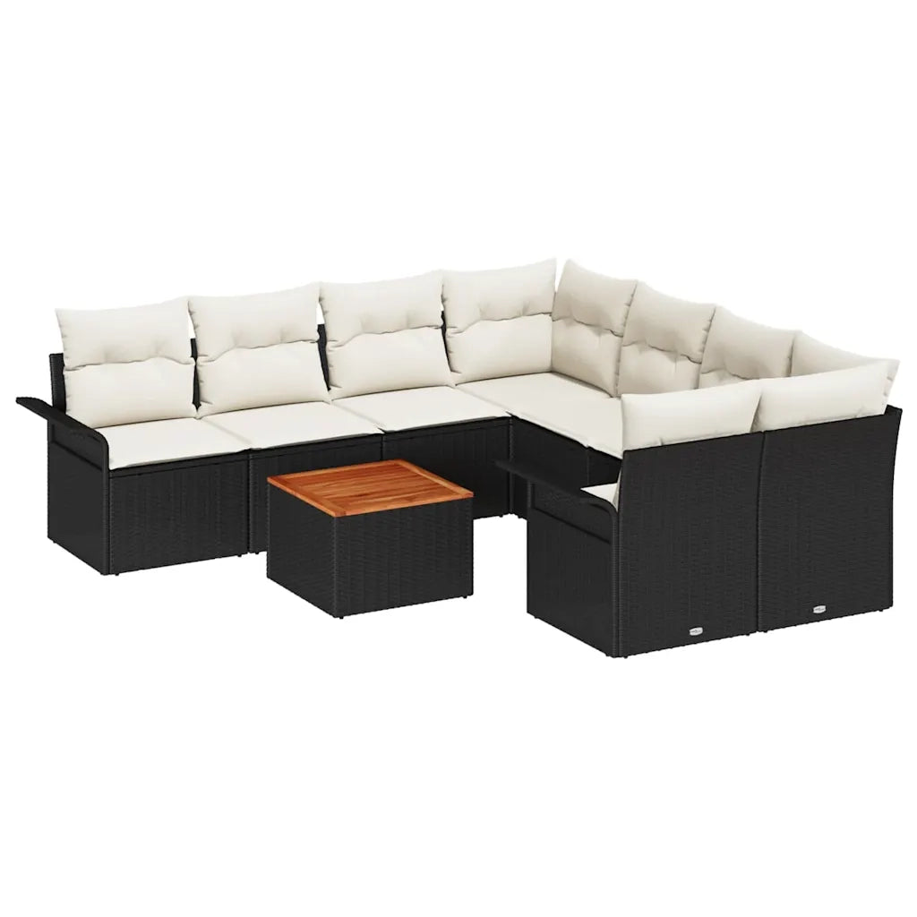 Set Divano da Giardino con cuscino 9 pcs Nero polyrattan