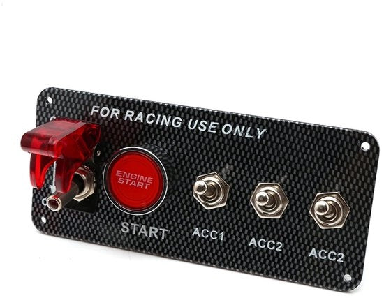 Impianto di Avviamento 12V 40A - Interruttore a Fibra di Carbonio - Efficienza di Accensione Migliorata - Accelero Maggiore - Universale per Auto - Compreso 1 Pulsante di Avvio e 3 Interruttori