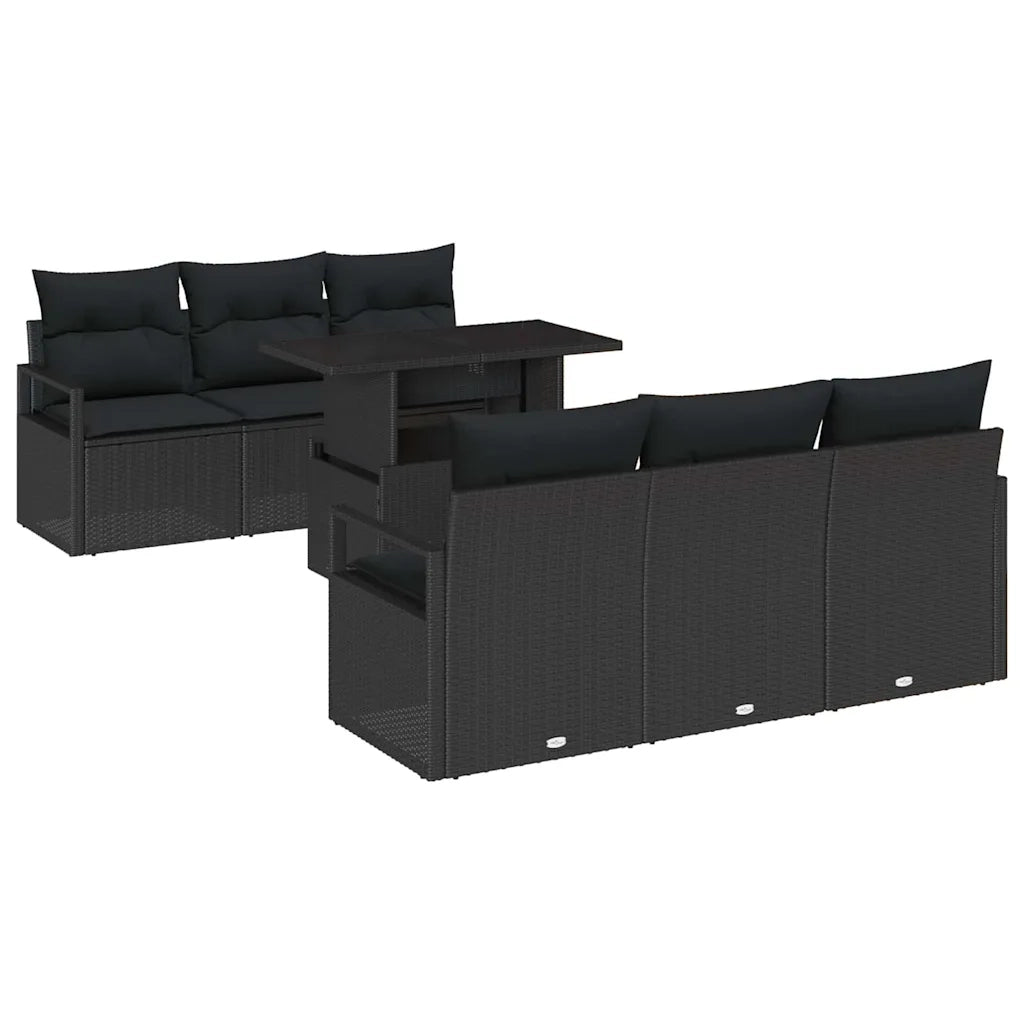 Set Divano da Giardino con archiviazione 7 pcs Nero polyrattan