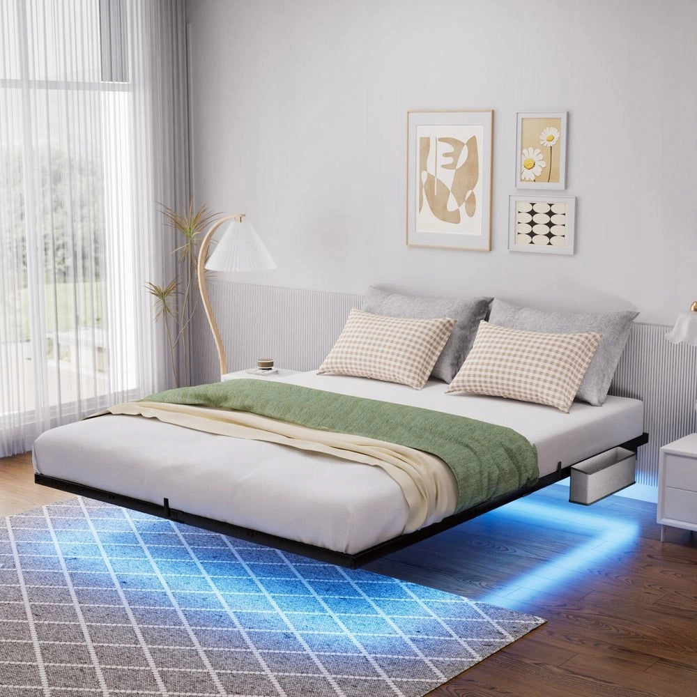 Letto a piattaforma in metallo - Xylo - 160x200 - Nero - LED