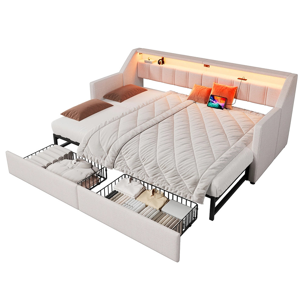 Daybed - Xylo - 90x200 cm LED USB 2 cassetti beige