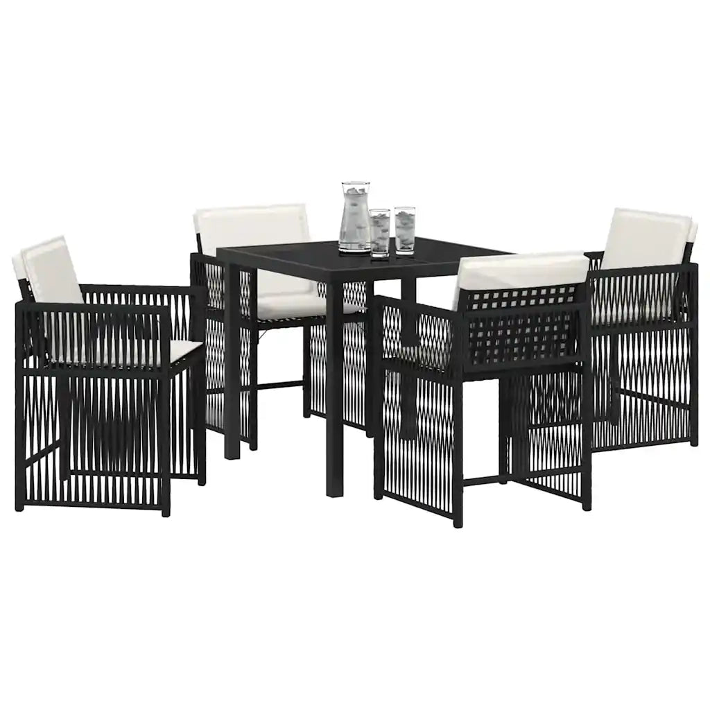 Set da Pranzo per Giardino 5 pcs Nero polyrattan