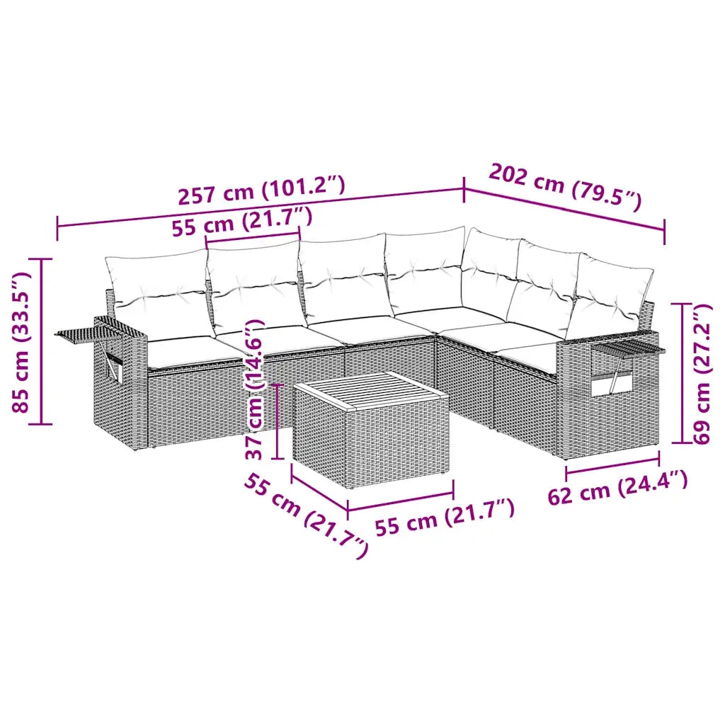 Set Divani da Giardino con Cuscini 7pz Nero Polyrattan