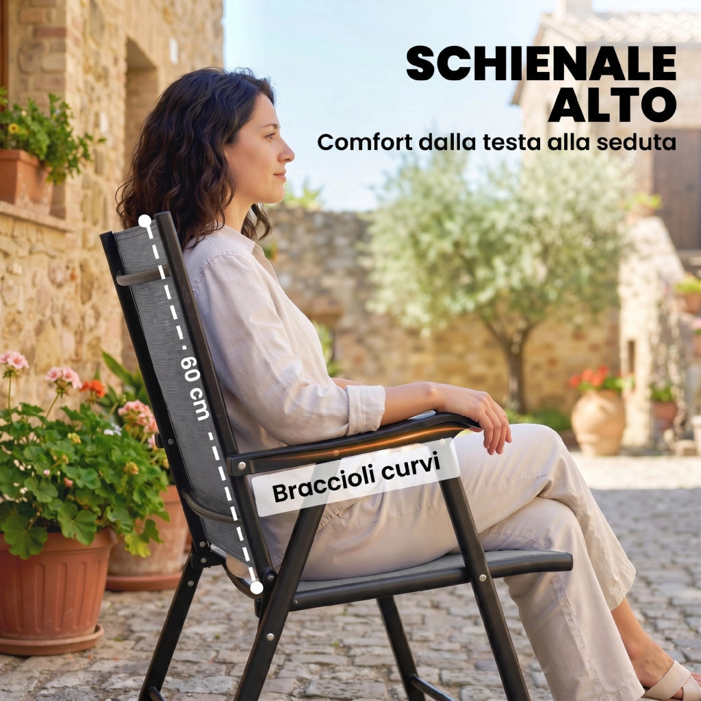 Set di 2 Sedie Pieghevoli con Schienale e Braccioli ¨C Minimal ¨C Grigio Chiaro