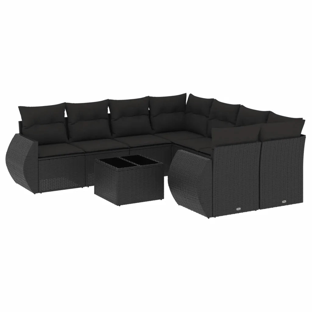 Set Divani da Giardino 9 pz con Cuscini Nero in Polyrattan 3221154