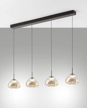 Lampada a Sospensione Lucille Cognac 28W LED CCT 2700K-4000K, Struttura Metallo e Vetro Borosilicato, Dimmerabile a step - 87x6x200cm