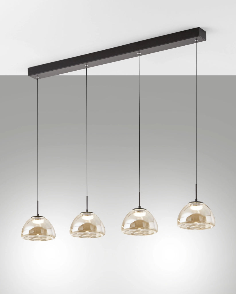 Lampada a Sospensione Lucille Cognac 28W LED CCT 2700K-4000K, Struttura Metallo e Vetro Borosilicato, Dimmerabile a step - 87x6x200cm
