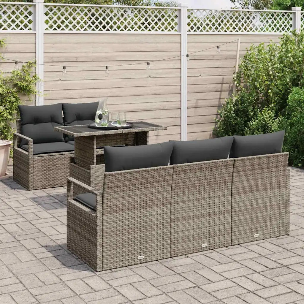Set Divano da Giardino con cuscino 6 pcs Grigio polyrattan