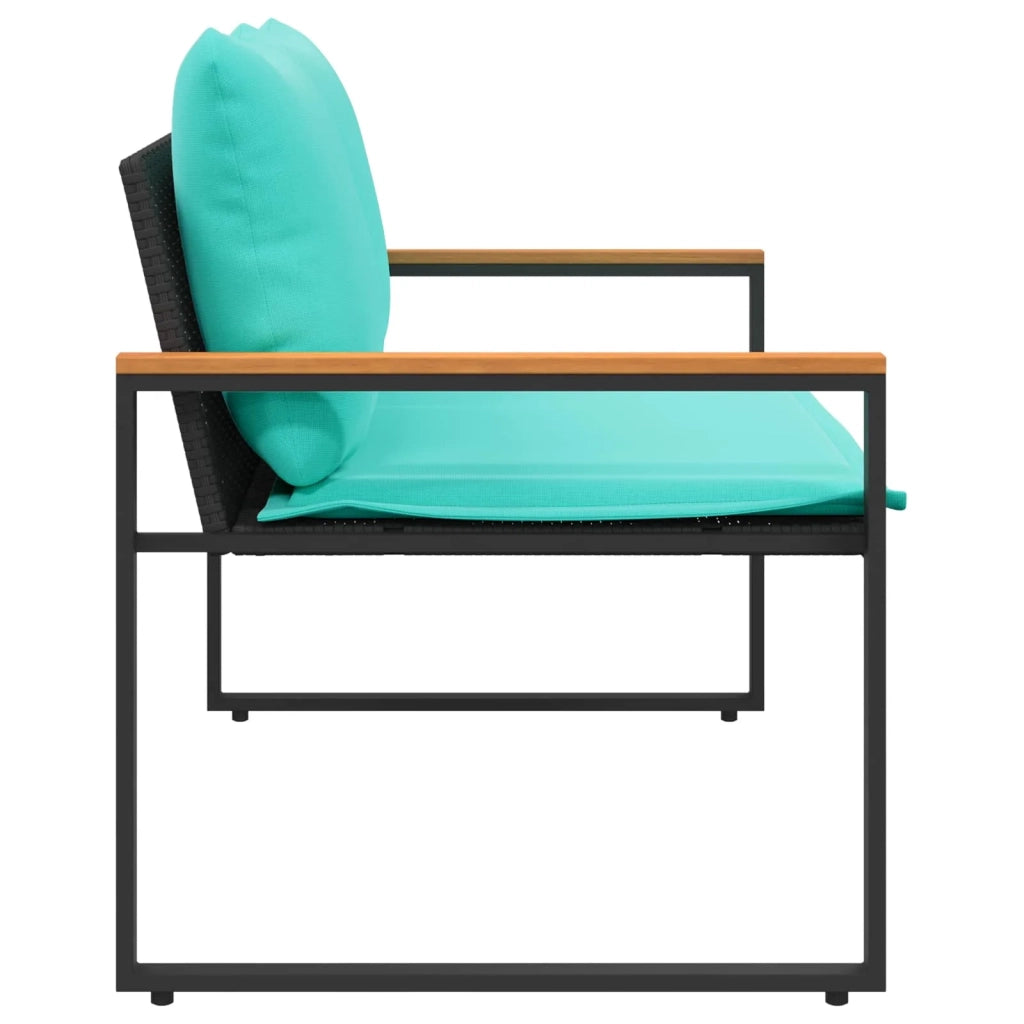 panchina con cuscino Nero e Turchese 115 x 65 x 72 cm Rattan 42026945